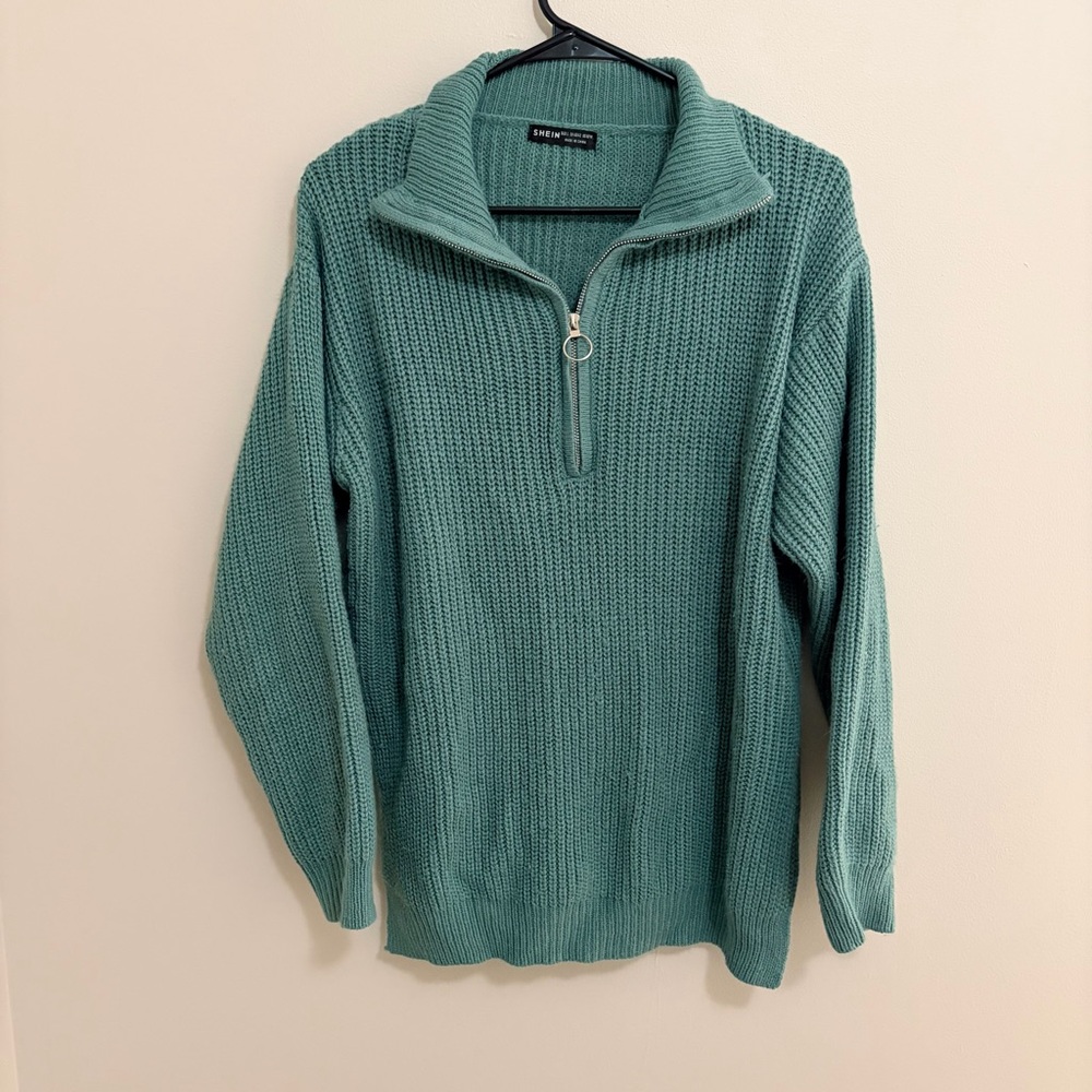 Teal Women’s Half-Zip Sweater Size Large Knit Material
